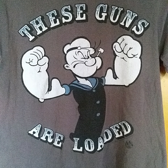 Gildan Popeye These Guns are Loaded Heavy Cotton T-Shirt - Picture 3 of 11